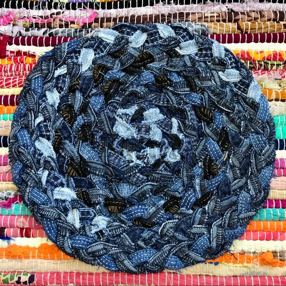 Handmade ~ Recycled upcycled denim jeans trivet hot pad